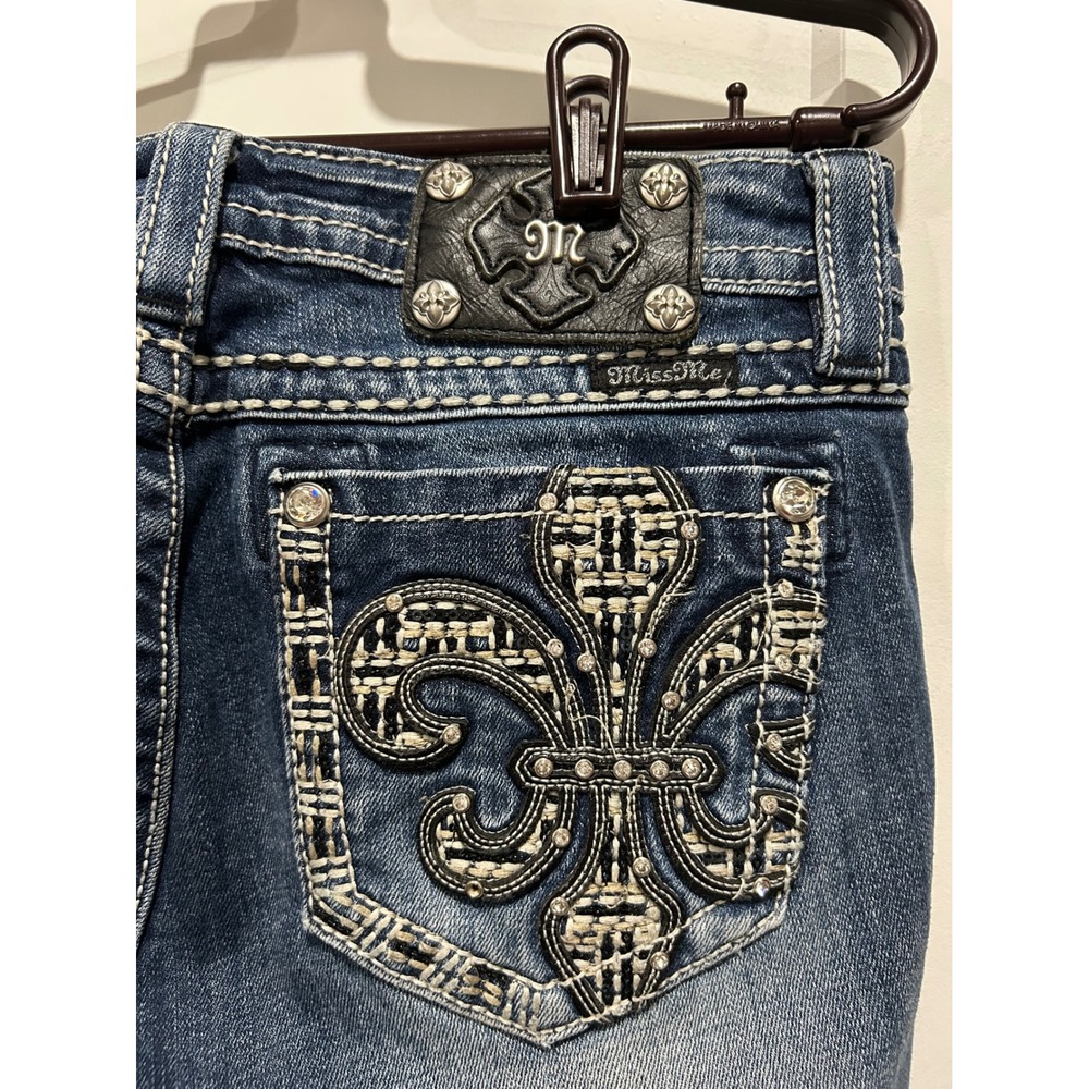 Miss Me Skinny Jeans  30 Western Fleur de Lis Rhinestone Cowgirl Rodeo JP6348S - Picture 5 of 14